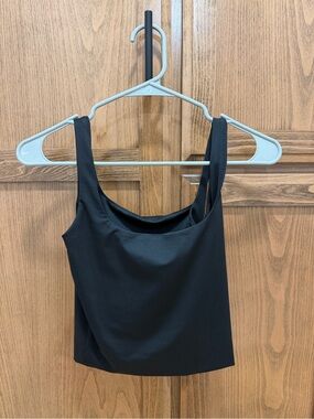 Artfish Black Square Neck Double Layer Crop Tank Top Size Small
